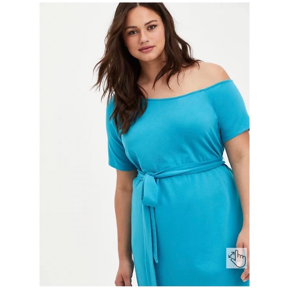 NEW Torrid 3 Off-Shoulder T-Shirt Dress - French Terry Teal - Picture 4 of 8